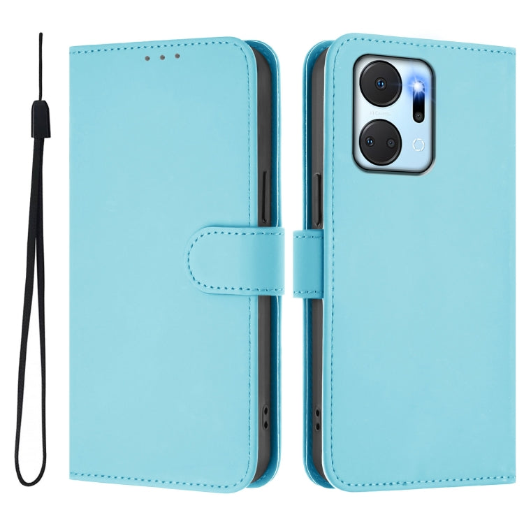 For Honor X7a 4G / Play7T 5G Skin Feel Solid Color Leather Phone Case with Lanyard