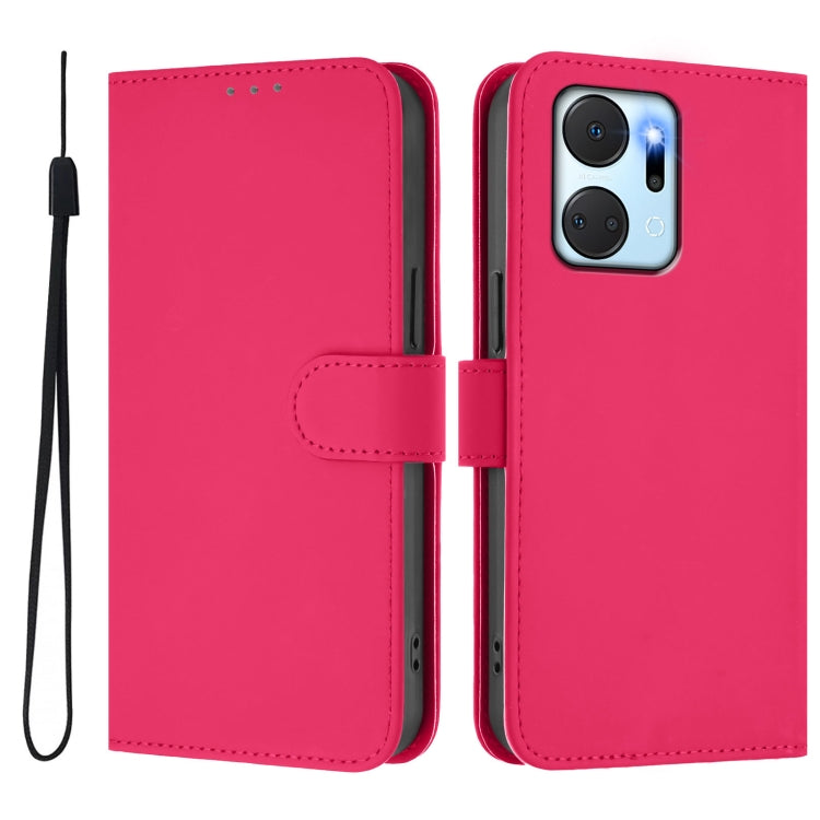 For Honor X7a 4G / Play7T 5G Skin Feel Solid Color Leather Phone Case with Lanyard
