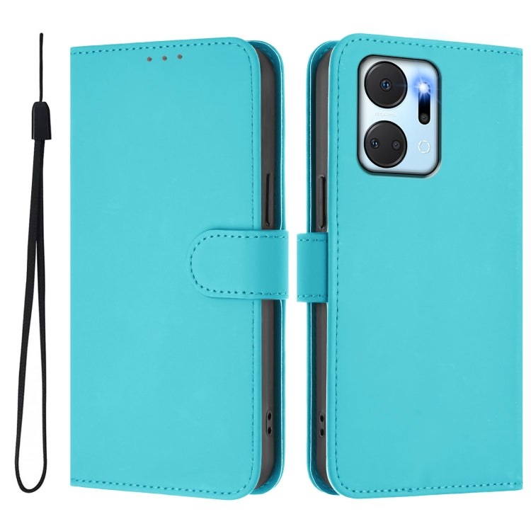 For Honor X7a 4G / Play7T 5G Skin Feel Solid Color Leather Phone Case with Lanyard