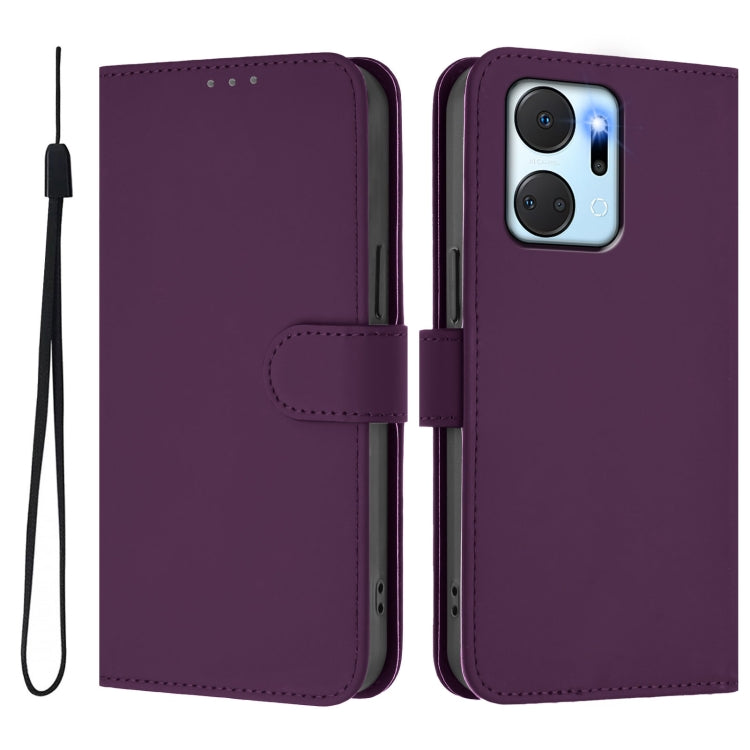 For Honor X7a 4G / Play7T 5G Skin Feel Solid Color Leather Phone Case with Lanyard