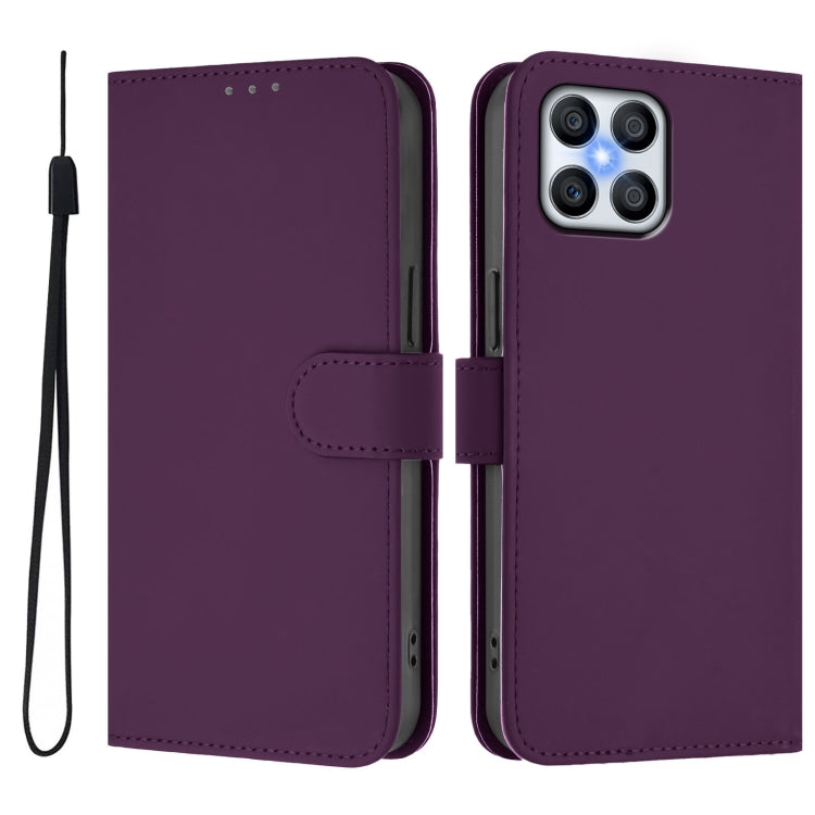 For Honor X8 4G / X30i / Play6T Pro Skin Feel Solid Color Leather Phone Case with Lanyard