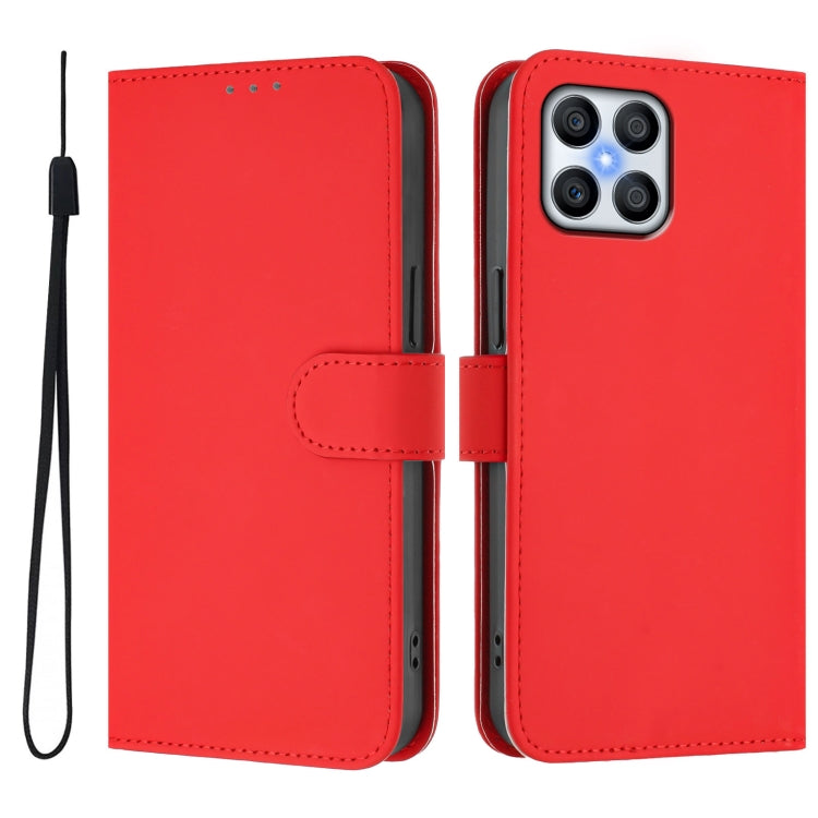 For Honor X8 5G / X6 4G / 70 Lite 5G Skin Feel Solid Color Leather Phone Case with Lanyard
