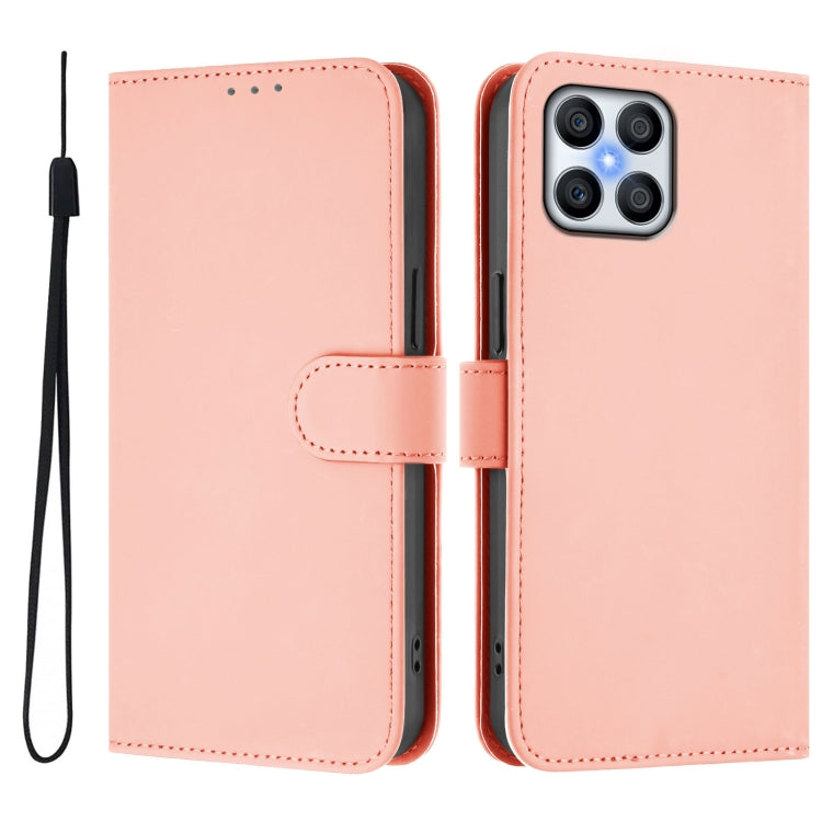 For Honor X8 5G / X6 4G / 70 Lite 5G Skin Feel Solid Color Leather Phone Case with Lanyard
