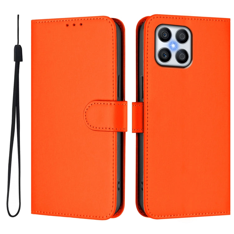 For Honor X8 5G / X6 4G / 70 Lite 5G Skin Feel Solid Color Leather Phone Case with Lanyard