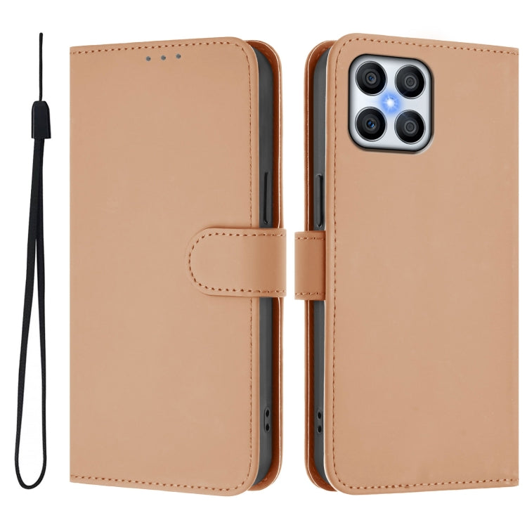 For Honor X8 5G / X6 4G / 70 Lite 5G Skin Feel Solid Color Leather Phone Case with Lanyard