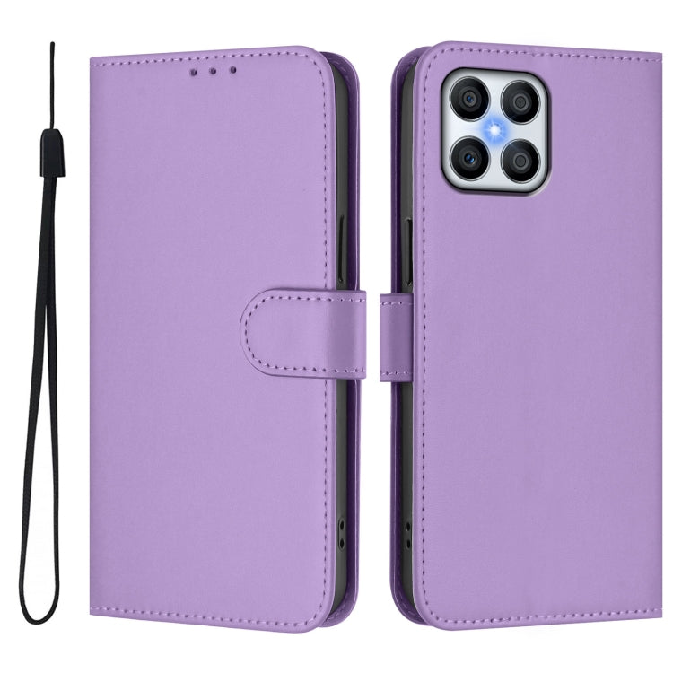 For Honor X8 5G / X6 4G / 70 Lite 5G Skin Feel Solid Color Leather Phone Case with Lanyard