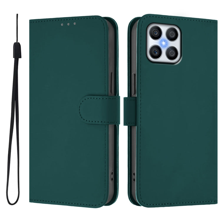 For Honor X8 5G / X6 4G / 70 Lite 5G Skin Feel Solid Color Leather Phone Case with Lanyard