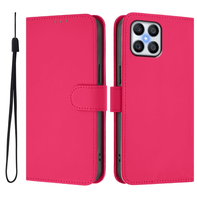 For Honor X8 5G / X6 4G / 70 Lite 5G Skin Feel Solid Color Leather Phone Case with Lanyard