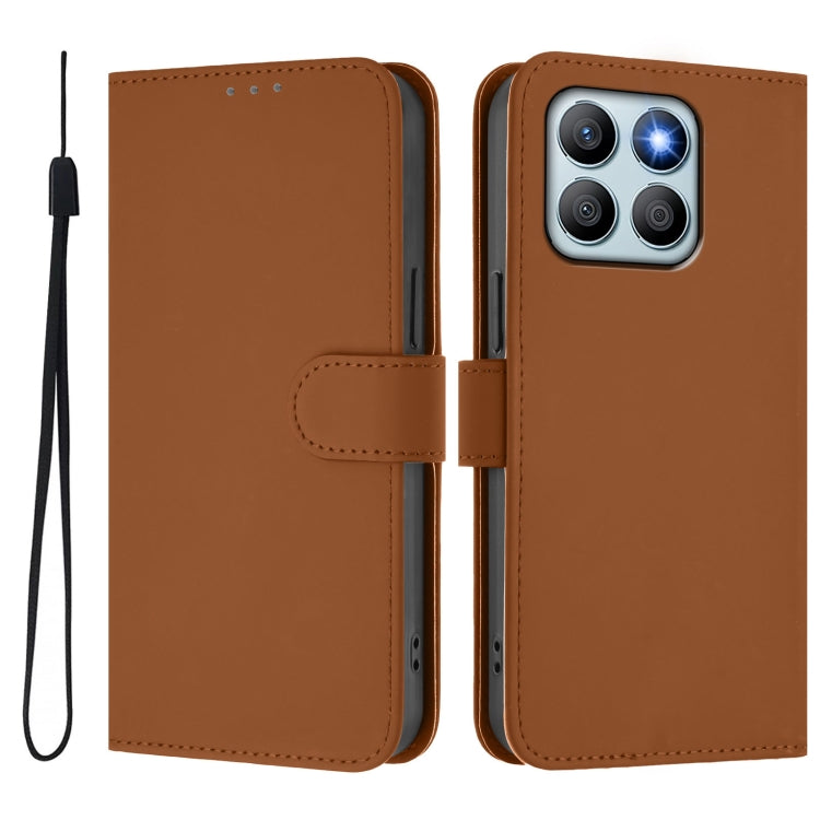 For Honor X8b 4G Skin Feel Solid Color Leather Phone Case with Lanyard