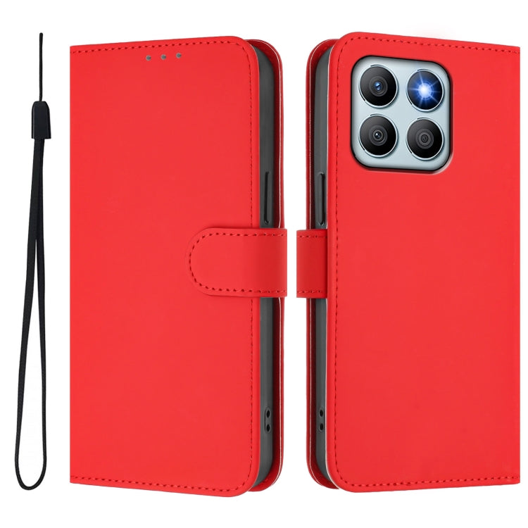 For Honor X8b 4G Skin Feel Solid Color Leather Phone Case with Lanyard