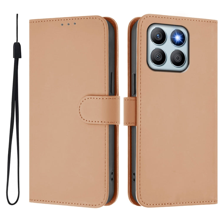 For Honor X8b 4G Skin Feel Solid Color Leather Phone Case with Lanyard