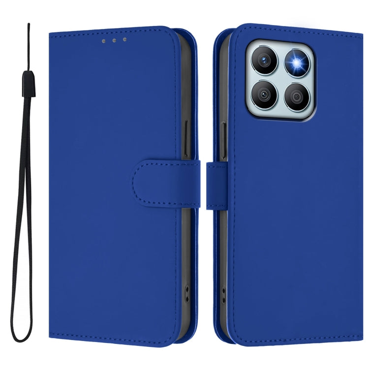For Honor X8b 4G Skin Feel Solid Color Leather Phone Case with Lanyard