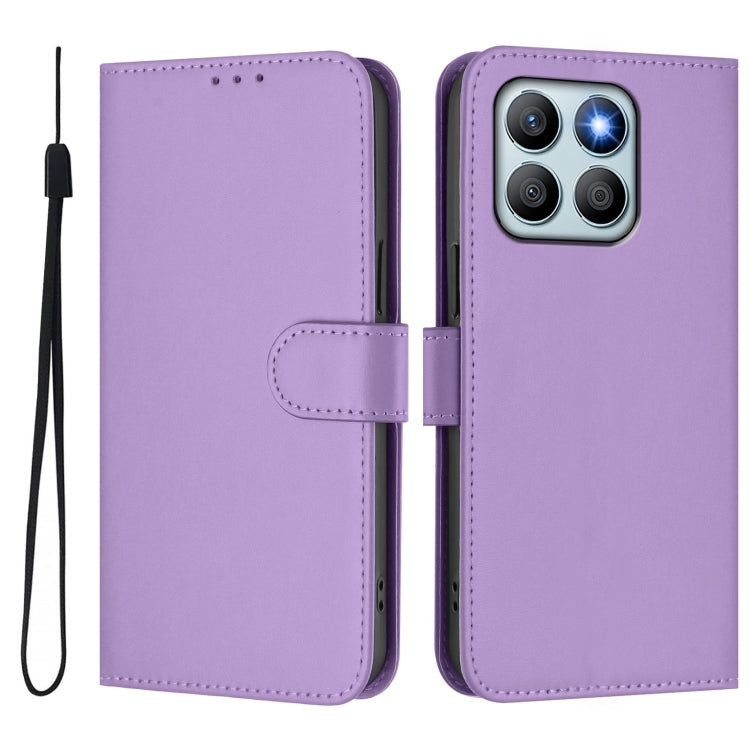 For Honor X8b 4G Skin Feel Solid Color Leather Phone Case with Lanyard