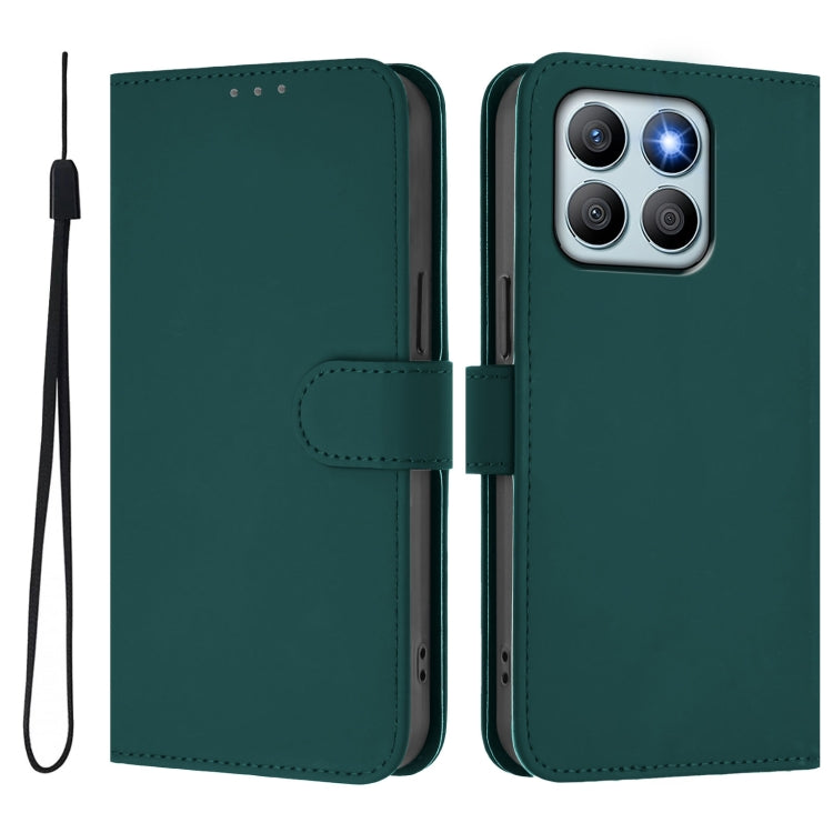 For Honor X8b 4G Skin Feel Solid Color Leather Phone Case with Lanyard