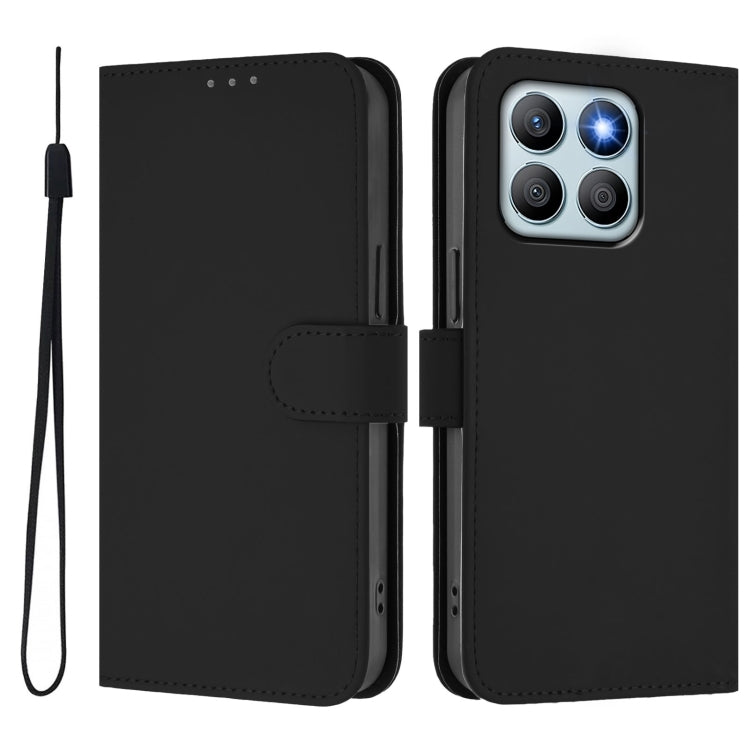 For Honor X8b 4G Skin Feel Solid Color Leather Phone Case with Lanyard