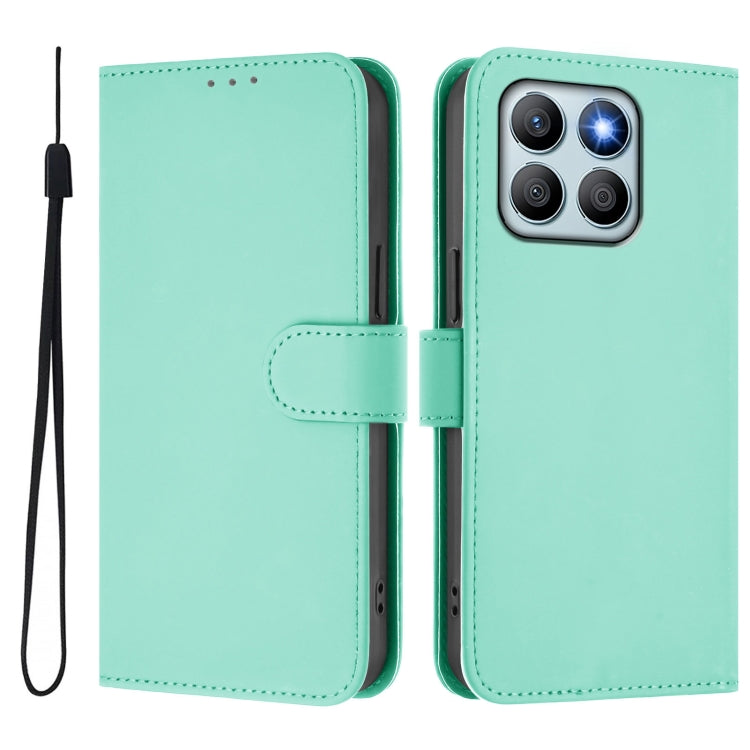 For Honor X8b 4G Skin Feel Solid Color Leather Phone Case with Lanyard