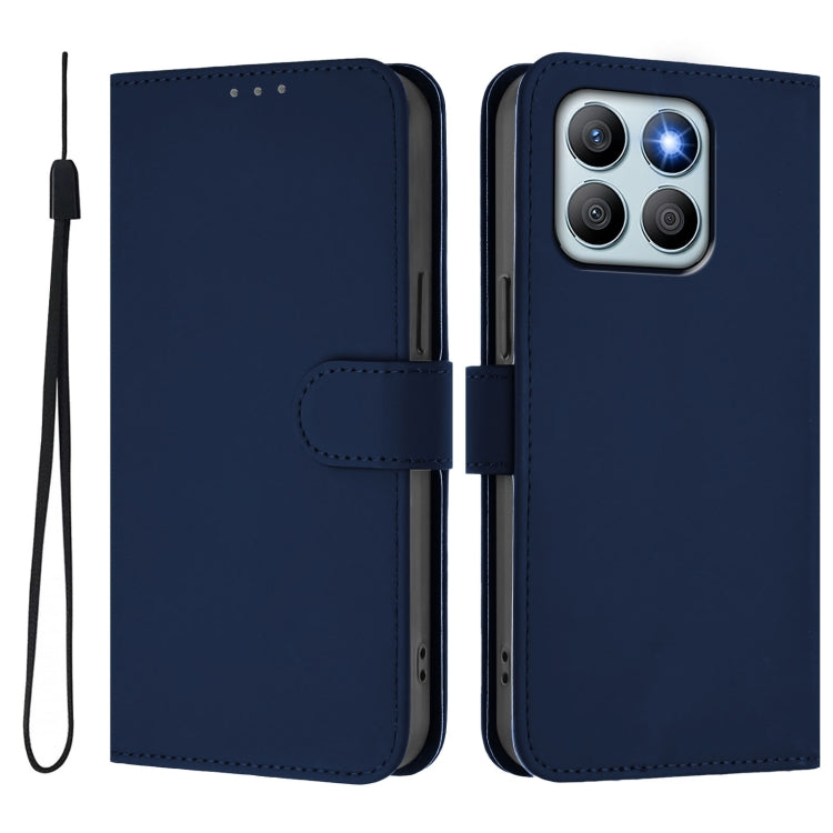 For Honor X8b 4G Skin Feel Solid Color Leather Phone Case with Lanyard