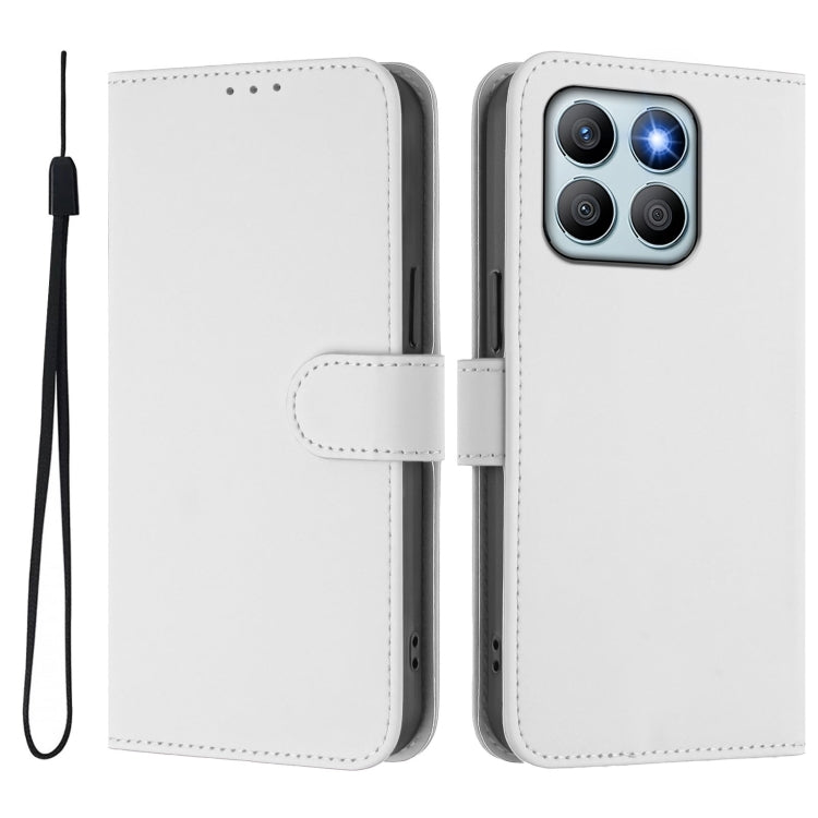For Honor X8b 4G Skin Feel Solid Color Leather Phone Case with Lanyard