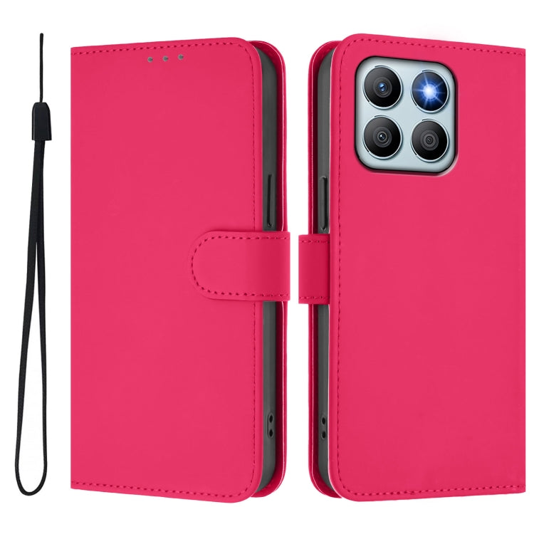 For Honor X8b 4G Skin Feel Solid Color Leather Phone Case with Lanyard