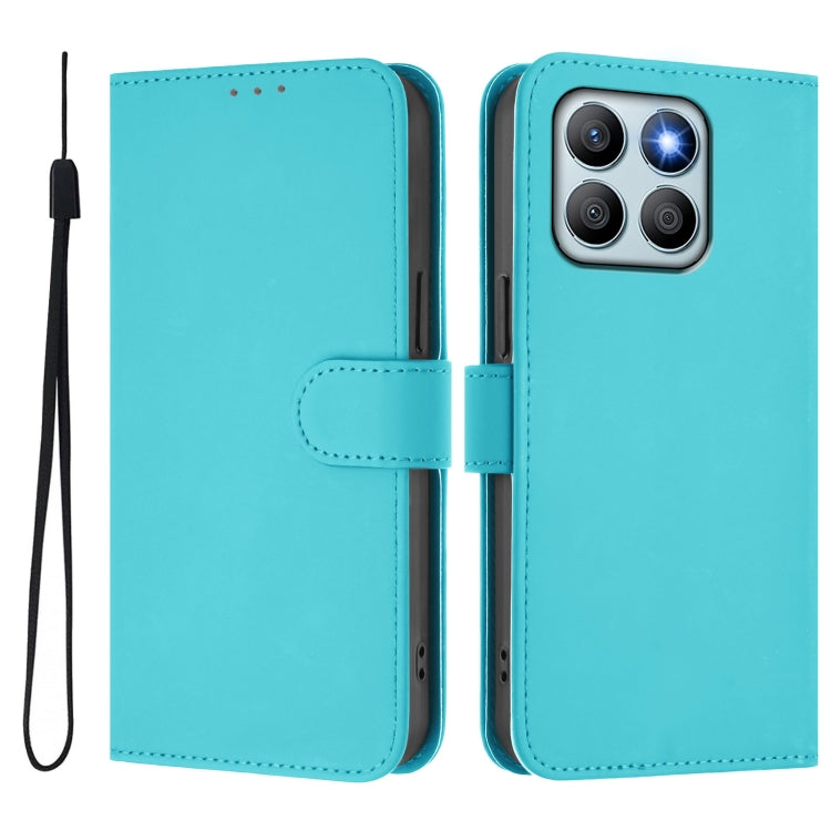 For Honor X8b 4G Skin Feel Solid Color Leather Phone Case with Lanyard