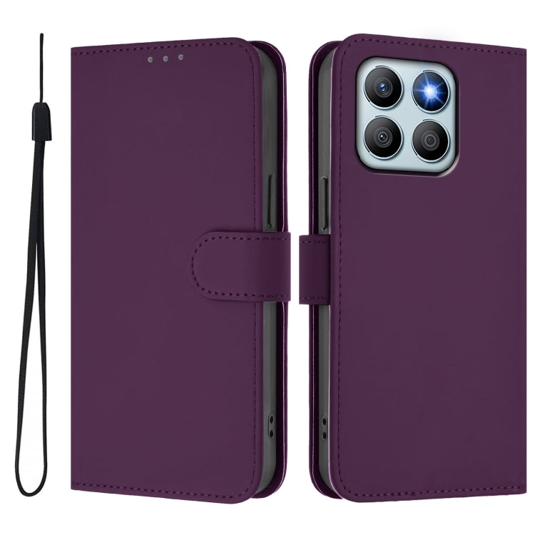 For Honor X8b 4G Skin Feel Solid Color Leather Phone Case with Lanyard