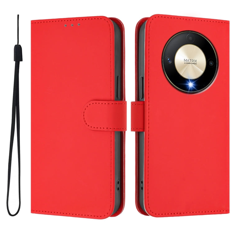 For Honor X9b / Magic6 Lite 5G Skin Feel Solid Color Leather Phone Case with Lanyard