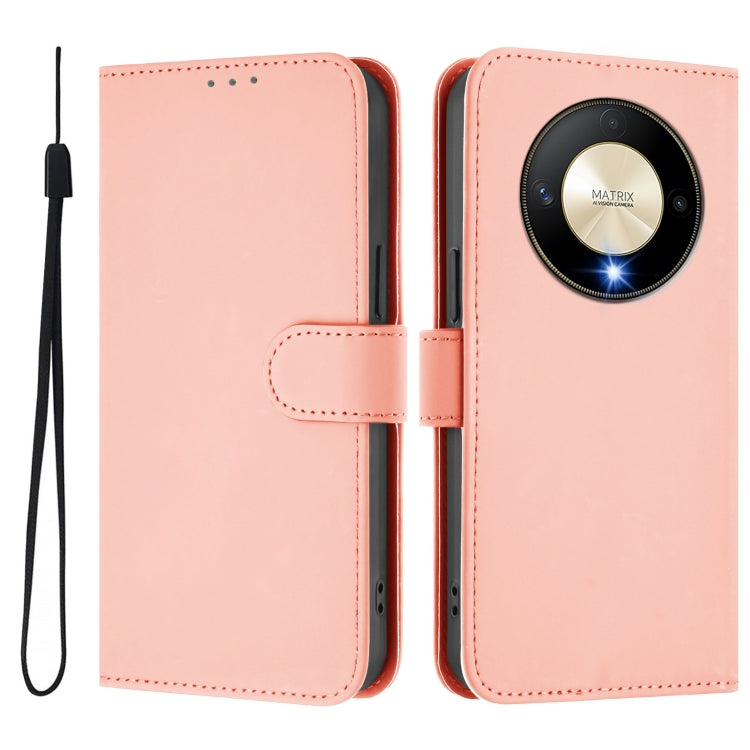 For Honor X9b / Magic6 Lite 5G Skin Feel Solid Color Leather Phone Case with Lanyard