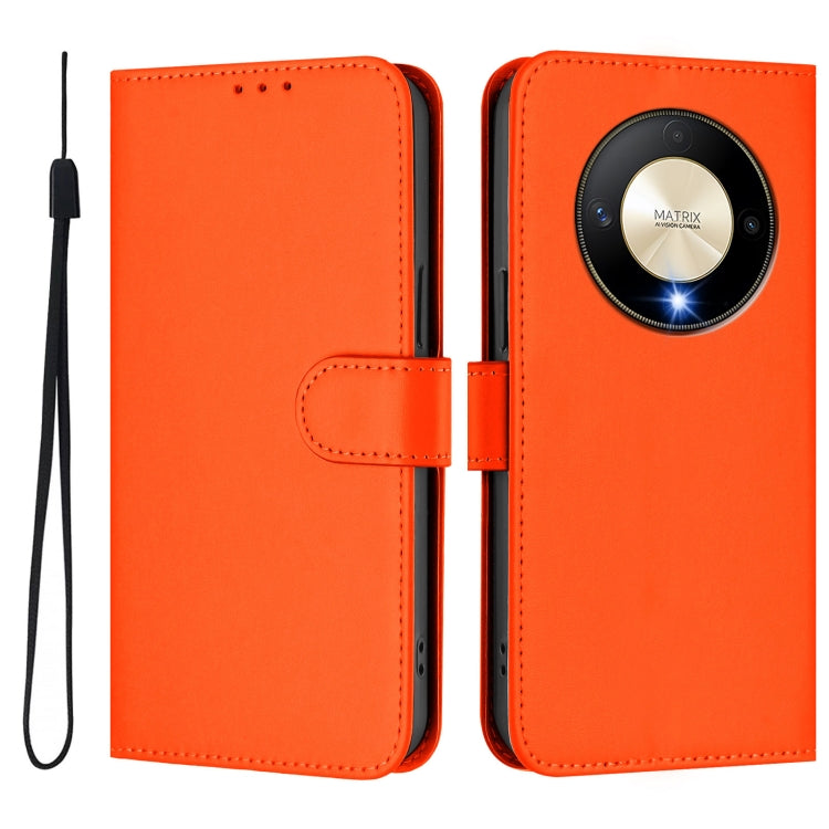 For Honor X9b / Magic6 Lite 5G Skin Feel Solid Color Leather Phone Case with Lanyard