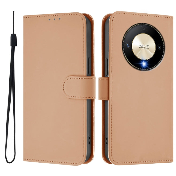 For Honor X9b / Magic6 Lite 5G Skin Feel Solid Color Leather Phone Case with Lanyard