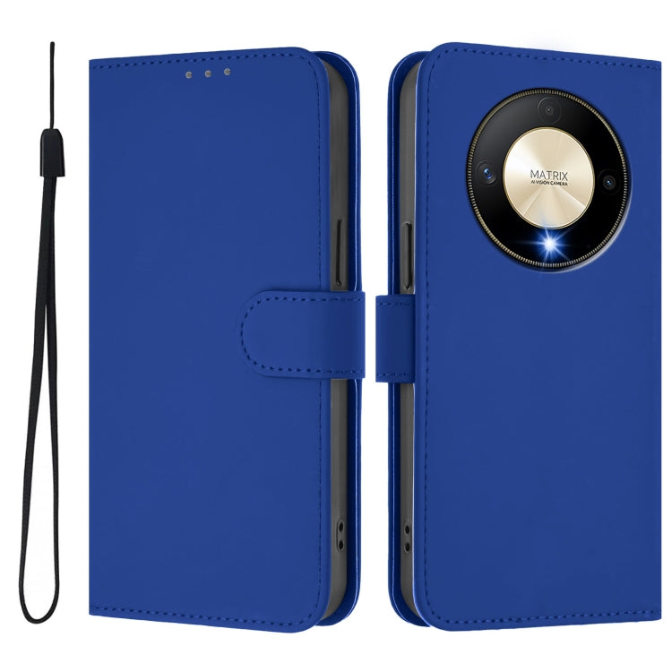 For Honor X9b / Magic6 Lite 5G Skin Feel Solid Color Leather Phone Case with Lanyard
