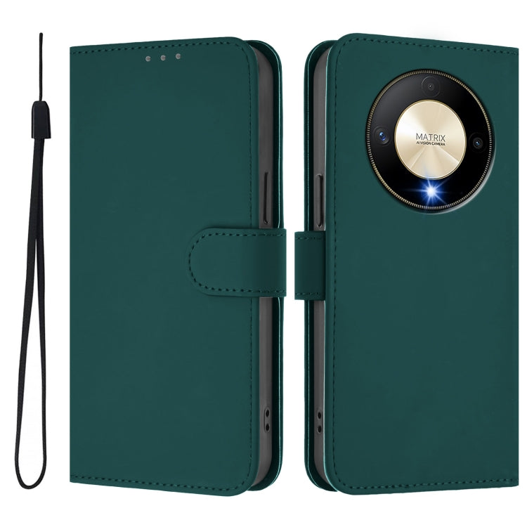 For Honor X9b / Magic6 Lite 5G Skin Feel Solid Color Leather Phone Case with Lanyard
