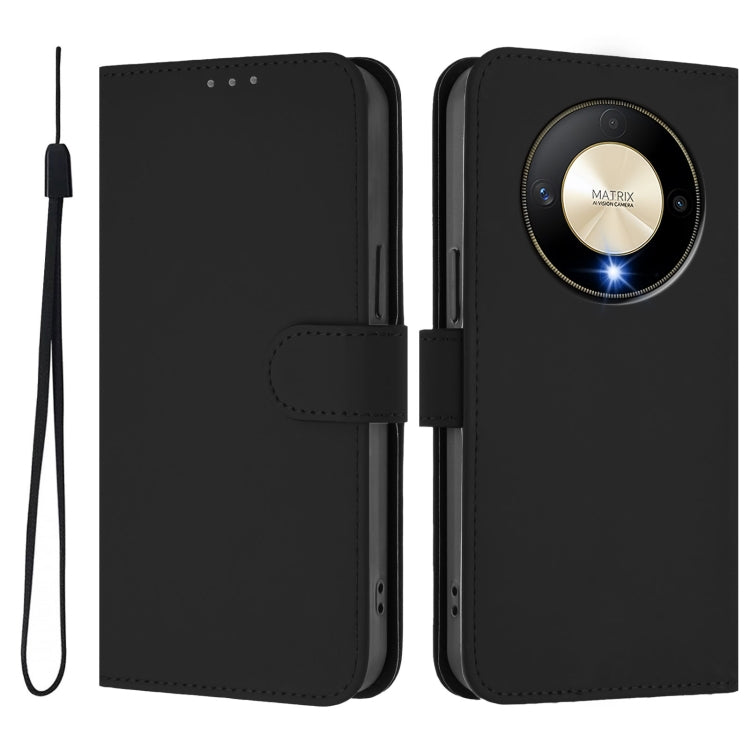 For Honor X9b / Magic6 Lite 5G Skin Feel Solid Color Leather Phone Case with Lanyard