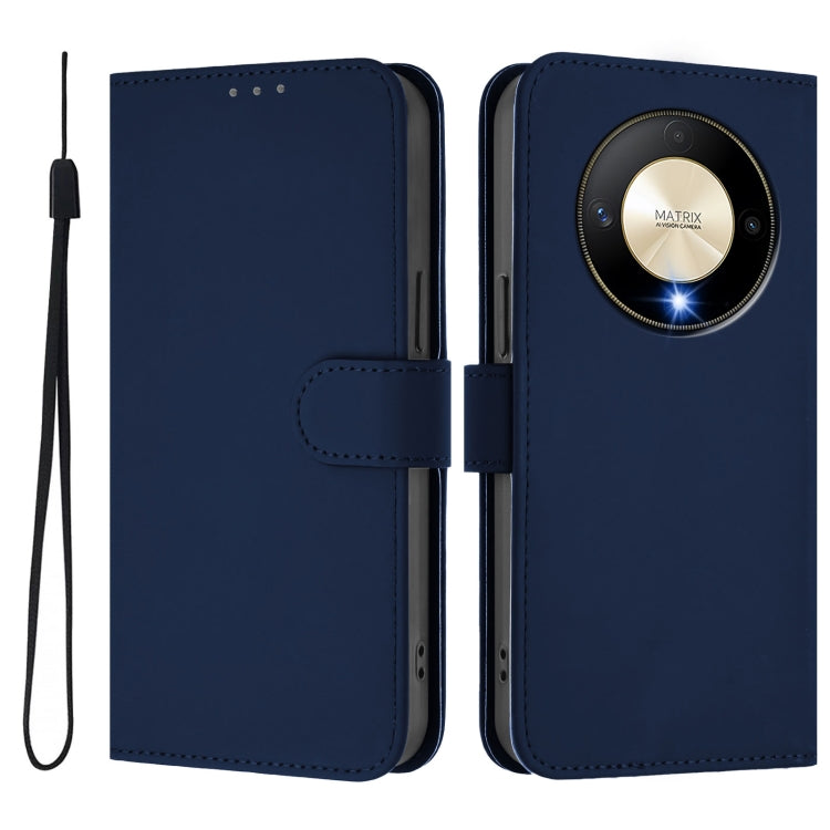 For Honor X9b / Magic6 Lite 5G Skin Feel Solid Color Leather Phone Case with Lanyard