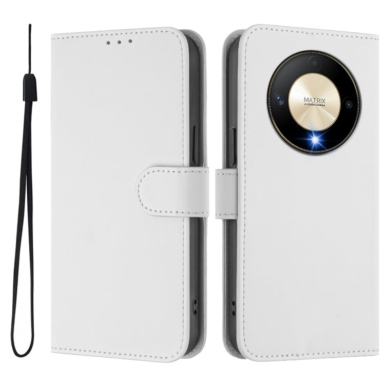 For Honor X9b / Magic6 Lite 5G Skin Feel Solid Color Leather Phone Case with Lanyard