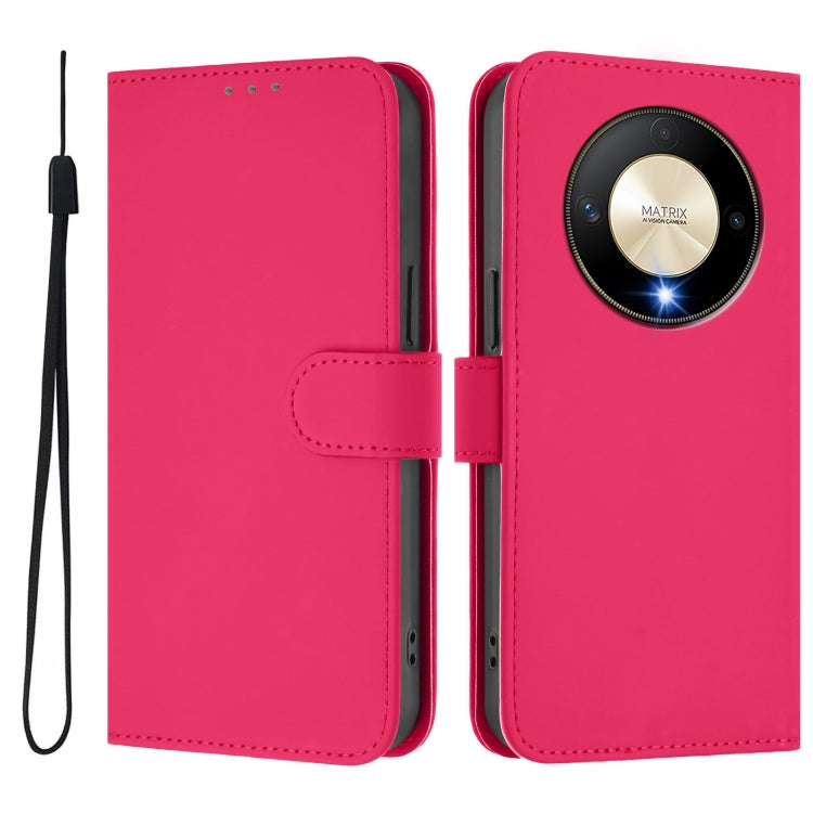 For Honor X9b / Magic6 Lite 5G Skin Feel Solid Color Leather Phone Case with Lanyard