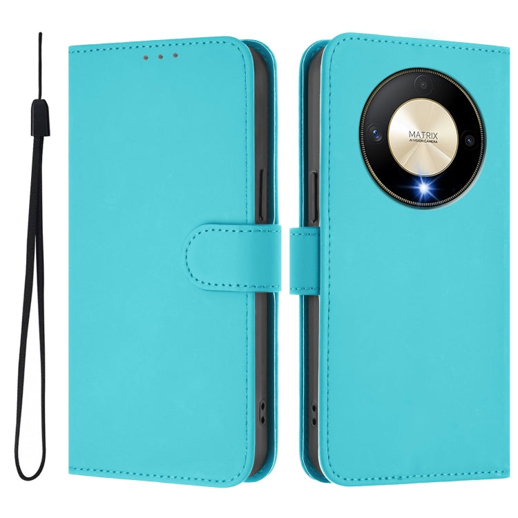 For Honor X9b / Magic6 Lite 5G Skin Feel Solid Color Leather Phone Case with Lanyard