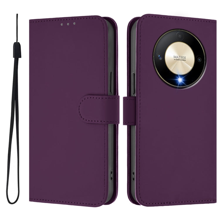 For Honor X9b / Magic6 Lite 5G Skin Feel Solid Color Leather Phone Case with Lanyard