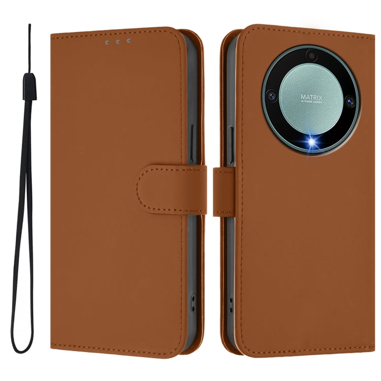For Honor X40 / X9a / Magic5 Lite Skin Feel Solid Color Leather Phone Case with Lanyard