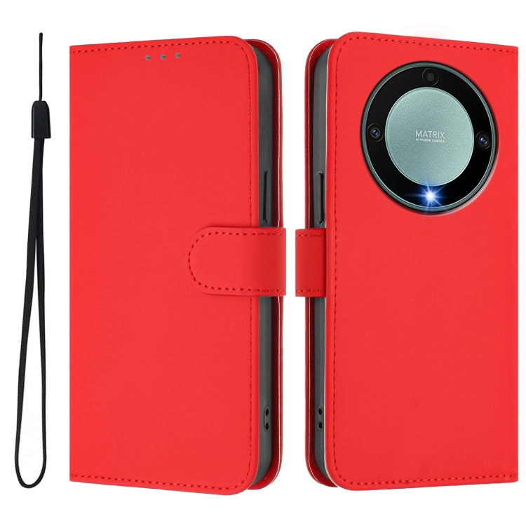 For Honor X40 / X9a / Magic5 Lite Skin Feel Solid Color Leather Phone Case with Lanyard
