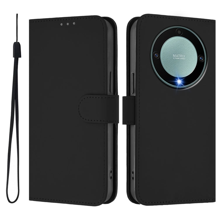 For Honor X40 / X9a / Magic5 Lite Skin Feel Solid Color Leather Phone Case with Lanyard