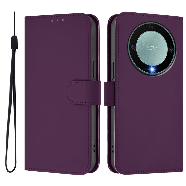 For Honor X40 / X9a / Magic5 Lite Skin Feel Solid Color Leather Phone Case with Lanyard