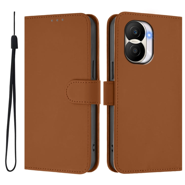 For Honor X40i Skin Feel Solid Color Leather Phone Case with Lanyard