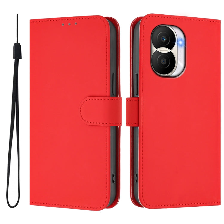 For Honor X40i Skin Feel Solid Color Leather Phone Case with Lanyard