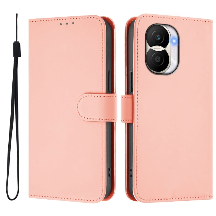 For Honor X40i Skin Feel Solid Color Leather Phone Case with Lanyard