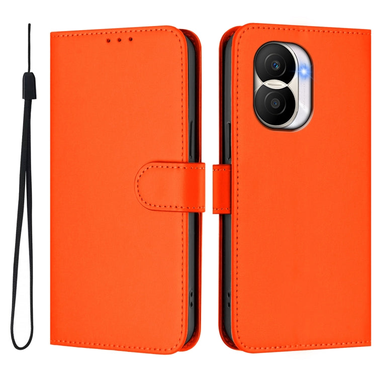 For Honor X40i Skin Feel Solid Color Leather Phone Case with Lanyard