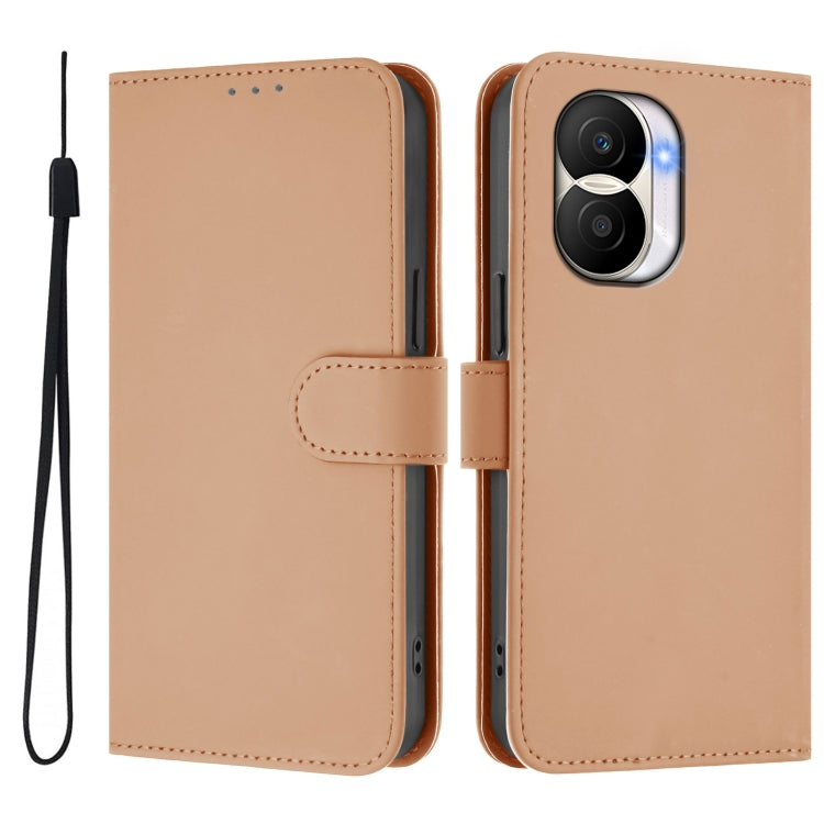 For Honor X40i Skin Feel Solid Color Leather Phone Case with Lanyard