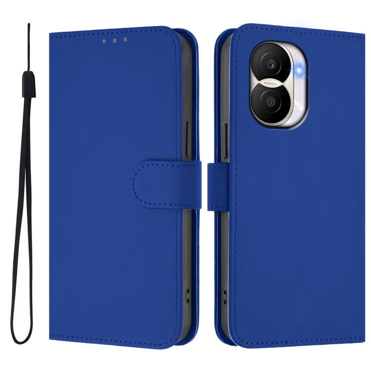 For Honor X40i Skin Feel Solid Color Leather Phone Case with Lanyard