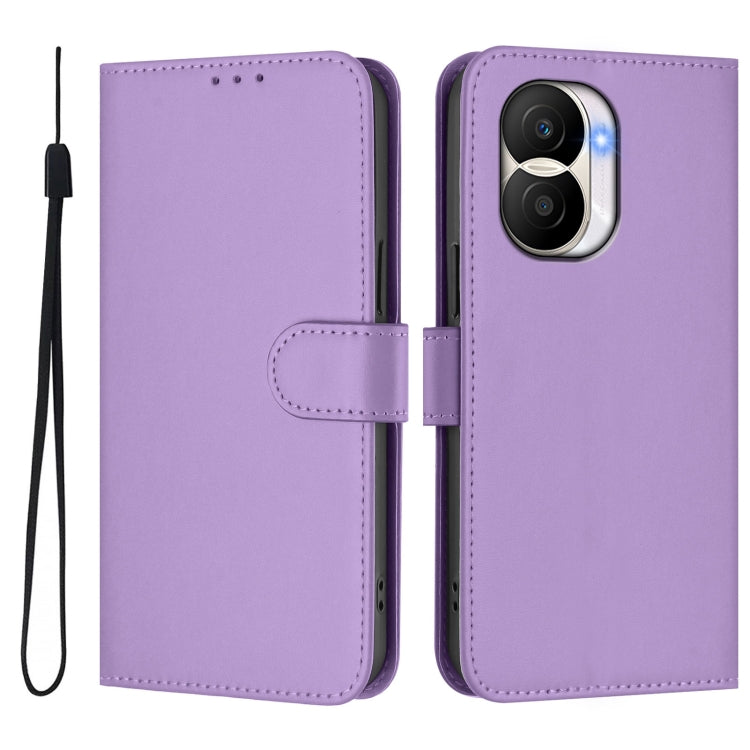 For Honor X40i Skin Feel Solid Color Leather Phone Case with Lanyard