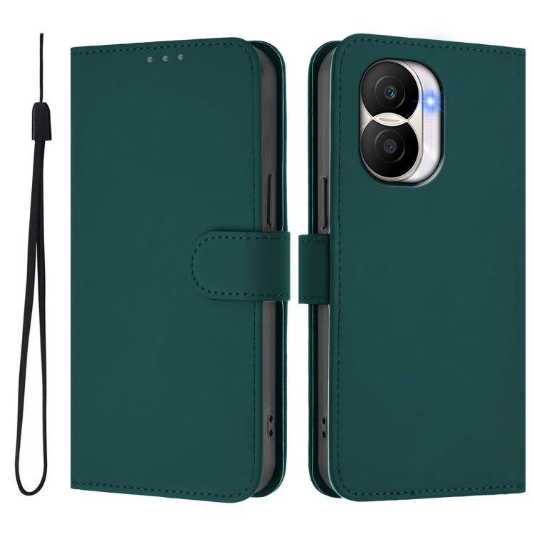 For Honor X40i Skin Feel Solid Color Leather Phone Case with Lanyard