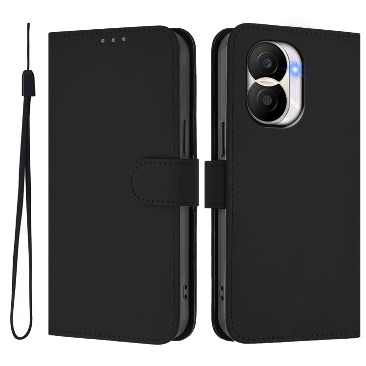 For Honor X40i Skin Feel Solid Color Leather Phone Case with Lanyard